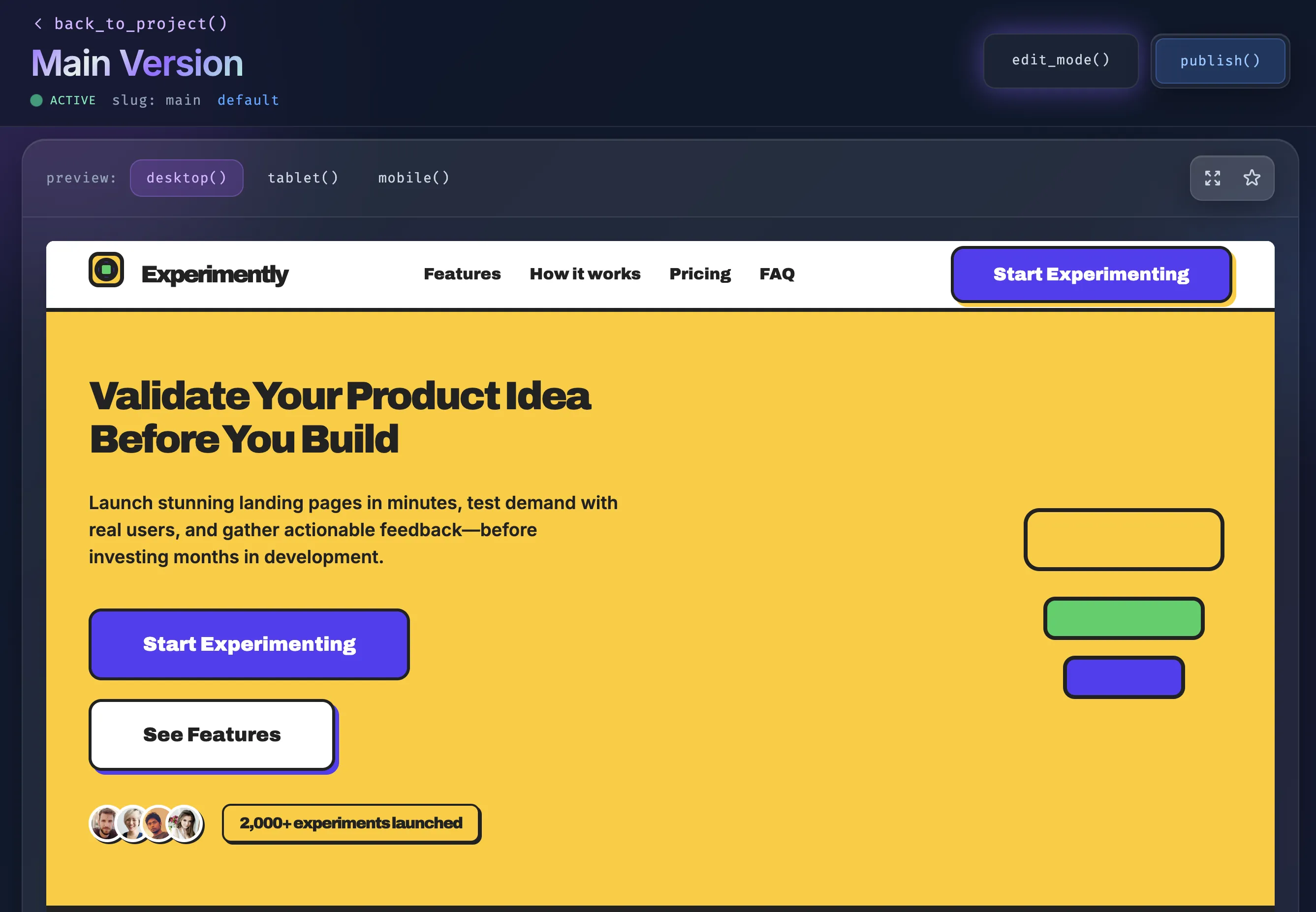 Experimently — 几分钟内启动内置潜在客户的定制着陆页