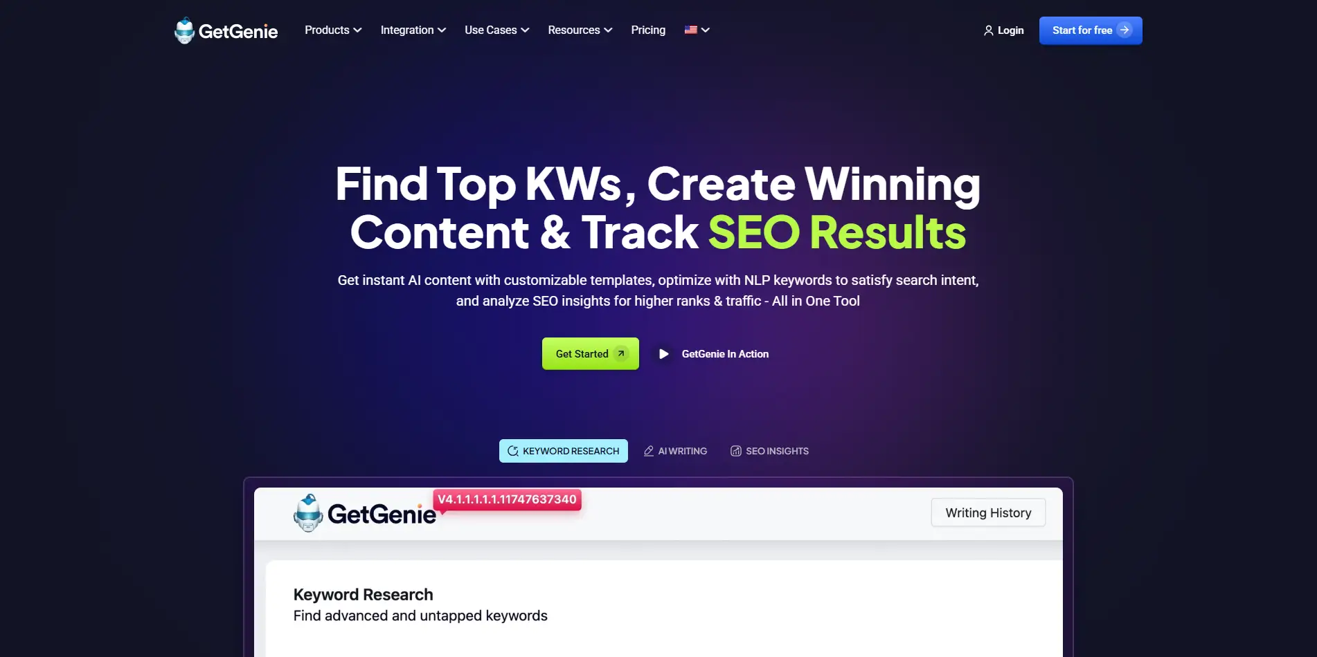 GetGenie：使用 AI 编写、优化和跟踪内容