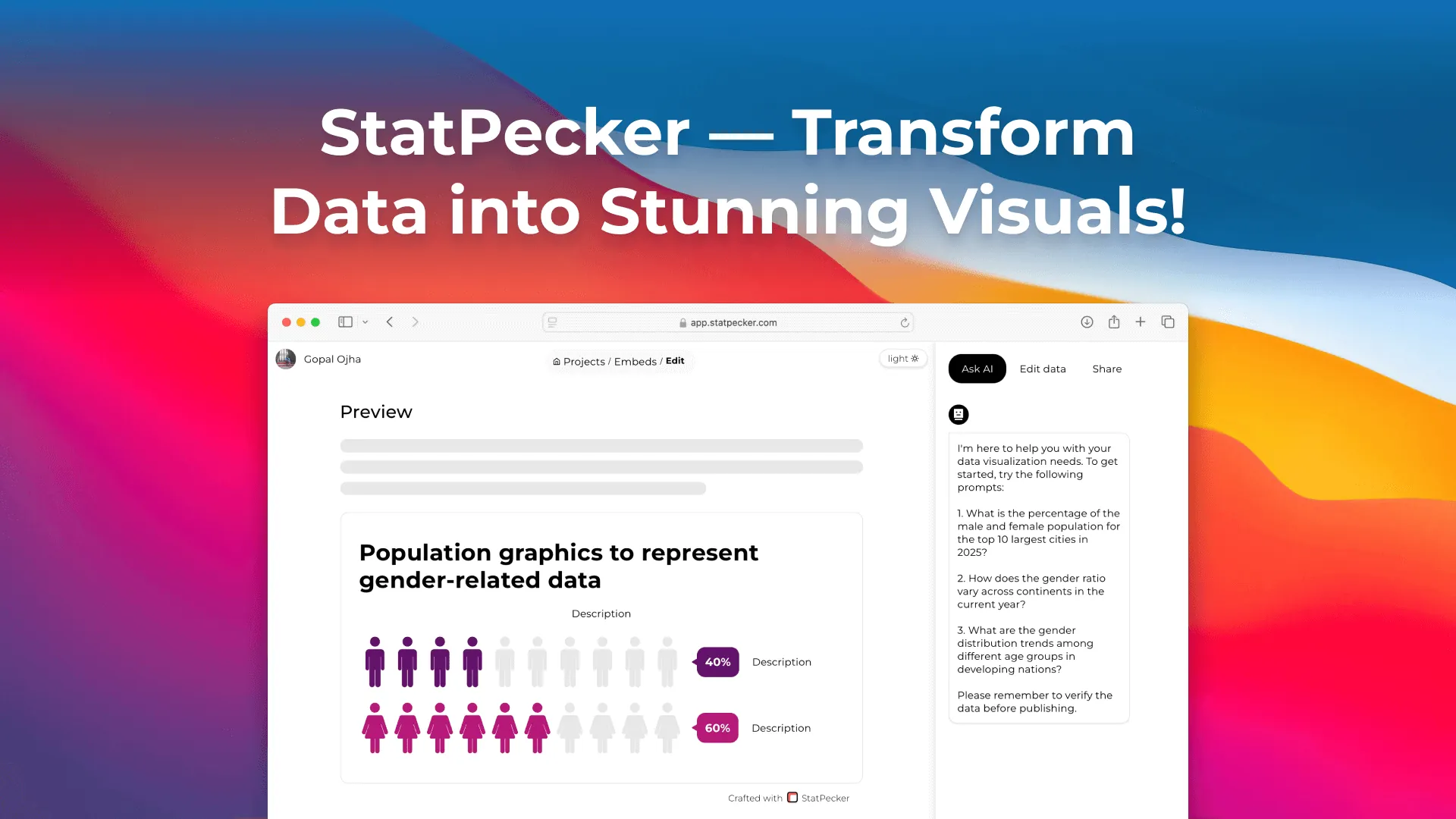 StatPecker · 为企业提供智能洞察，为内容创作者提供惊艳视觉效果。